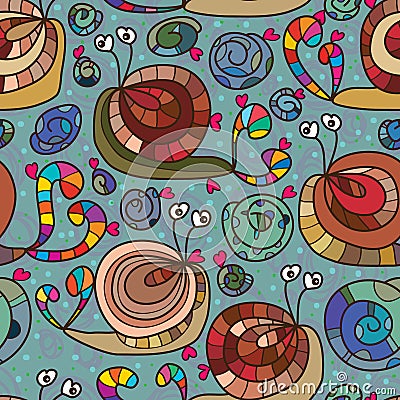 Snail love crazy seamless pattern Vector Illustration