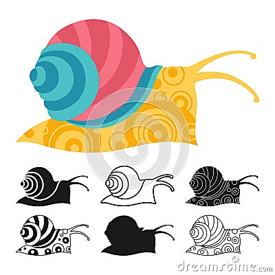 Snail ornament cartoon set mollusk silhouette shape symbol doodle vector kid detailed graphic design Vector Illustration