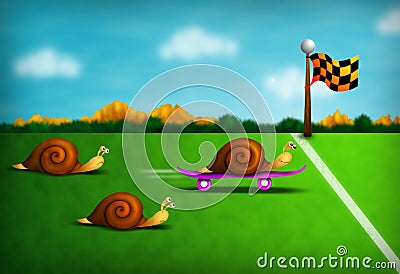 Snail race Cartoon Illustration