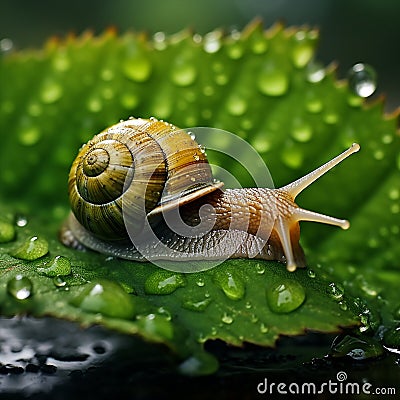 A Snail's Journey on a Rainy Day Stock Photo