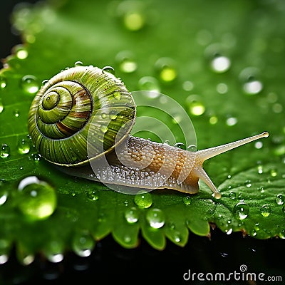 A Snail's Journey on a Rainy Day Stock Photo