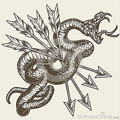 Snake and arrow Vintage vector logo design illustration Vector Illustration