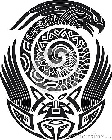 Snake-bird tattoo pattern Vector Illustration