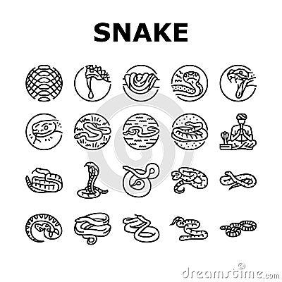 snake black serpent viper cobra icons set vector Vector Illustration