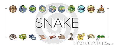 snake black serpent viper cobra icons set vector Vector Illustration