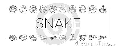 snake black serpent viper cobra icons set vector Cartoon Illustration