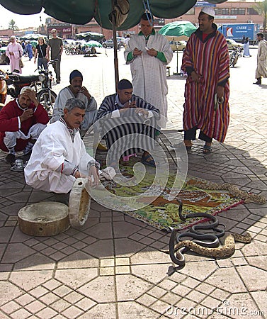 Snake charmers in Marrakech Editorial Stock Photo