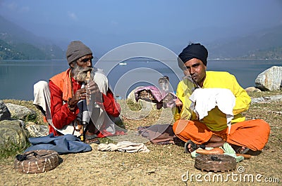 Snake charmers in Nepal Editorial Stock Photo