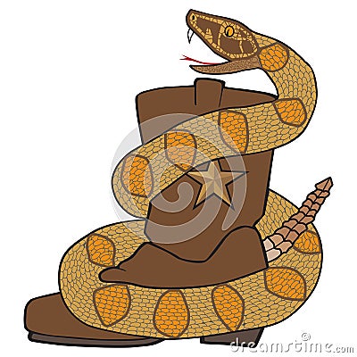 Snake on Cowboy Boot Vector Illustration