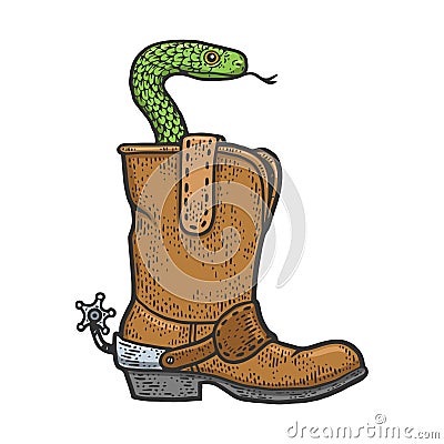 Snake in a cowboy boot sketch vector illustration Vector Illustration