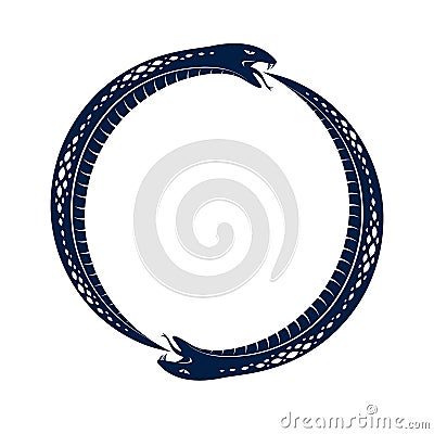 Snake eating its own tale, Uroboros Snake in a shape of circle, endless cycle of life and death, Ouroboros ancient symbol vector Vector Illustration