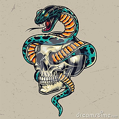 Snake entwined with skull colorful concept Vector Illustration