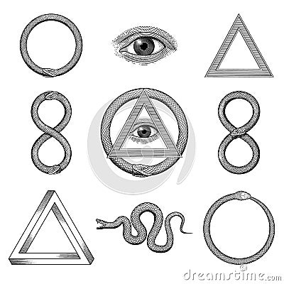 Snake, Eye, Penrose triangle Uroboros Vector Illustration