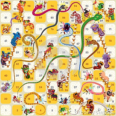 Snake and Ladder Board Game Chinese New Year Vector Vector Illustration