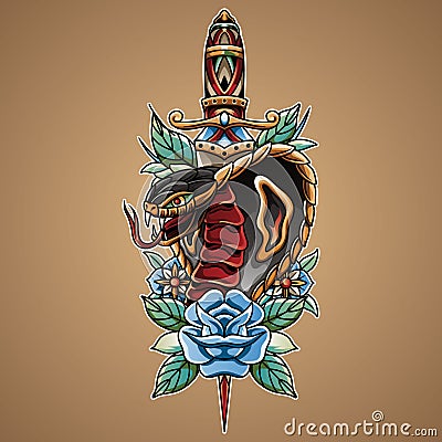 Dagger Snake___2 Tattoo Illustration Vector Illustration