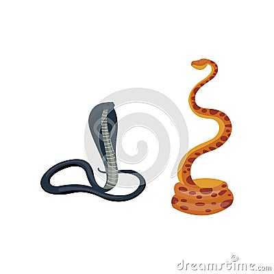 Snake reptile cartoon vector set. Vector Illustration