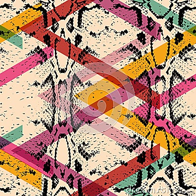 Snake skin texture seamless pattern. black magenta orange pink purple print, Geo ethnic modern trendy Geometric abstract backgroun Vector Illustration