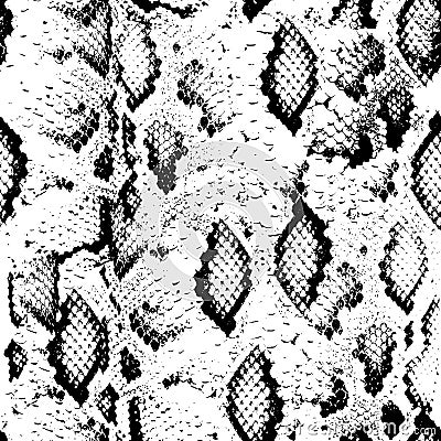 Snake skin texture. Seamless pattern black on white background. Vector Vector Illustration