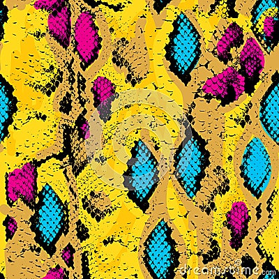 Snake skin texture. Seamless pattern pink blue Vector Illustration