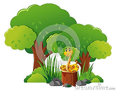 Snake on stump tree in forest Vector Illustration