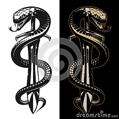 Snake and sword tattoo illustration Cartoon Illustration