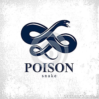 Snake vector logo emblem or tattoo, deadly poison dangerous serpent, venom aggressive predator reptile animal vintage style Vector Illustration