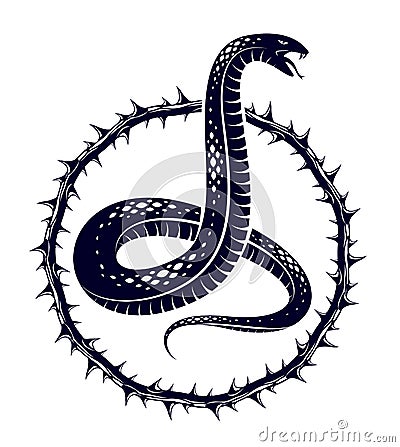 Snake vector logo emblem or tattoo, deadly poison dangerous serpent, venom aggressive predator reptile animal vintage style Vector Illustration