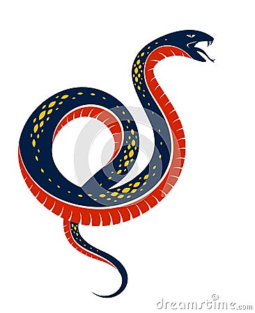 Snake vector tattoo, deadly poison dangerous serpent, venom aggressive predator reptile animal vintage style Vector Illustration