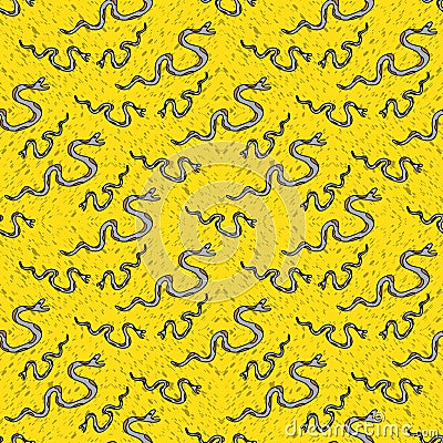 Snake on a yellow background seamless pattern Vector Illustration