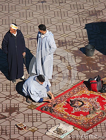 Snakes in Djemaa el-Fna Square, Marrakech Editorial Stock Photo