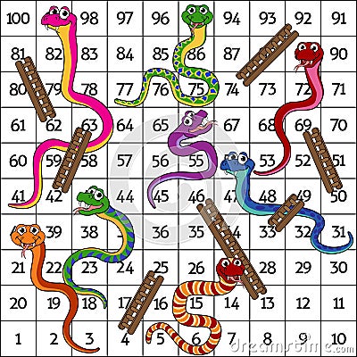 Snakes And Ladders Board Game Boardgame Cartoon Vector Illustration