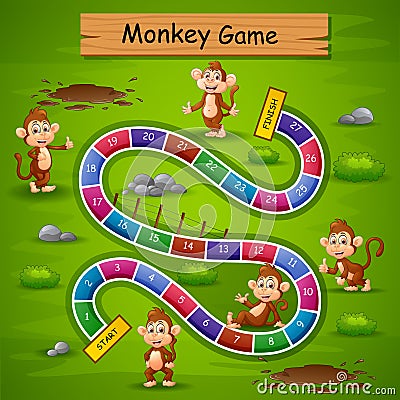 Snakes and ladders game monkey theme Vector Illustration