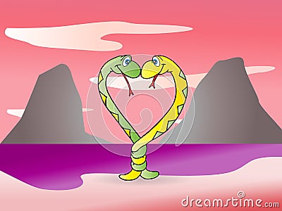 Snakes in love Cartoon Illustration