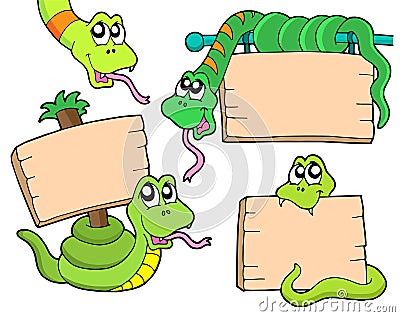 Snakes with wooden signs Vector Illustration