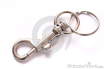 Snap clasp hook trigger belt clip silver metal keychain key ring Stock Photo