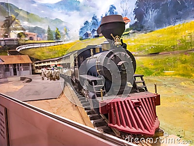 A snap foccussed on the 3d model of a vintage locomotive at national rail museum Delhi india November 2019 Editorial Stock Photo