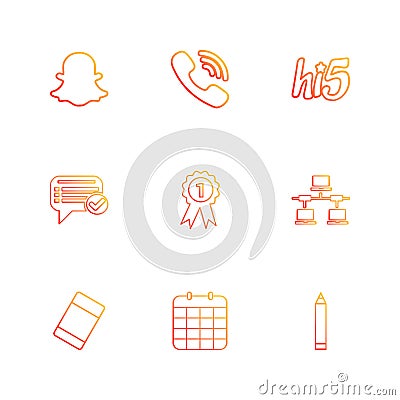 snapchat , viber , hi5 , message ,badge , network , eraser , celender , pencil , eps icons set vector Vector Illustration