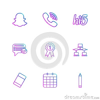 snapchat , viber , hi5 , message ,badge , network , eraser , celender , pencil , eps icons set vector Vector Illustration