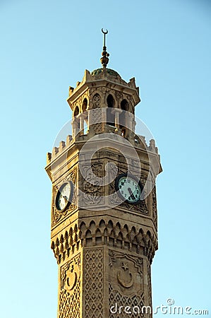 A very old and nice clock tower in town of Izmir Stock Photo