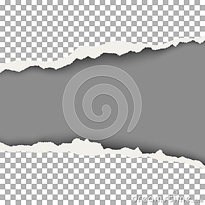 Snatched middle of transparent paper with torn edges, soft shadow and space for text. Dark gray background of the resulting window Vector Illustration