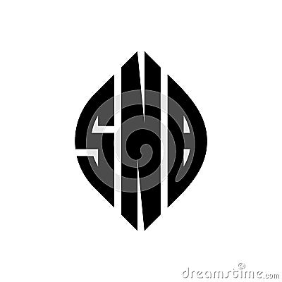 SNB circle letter logo design with circle and ellipse shape. SNB ellipse letters with typographic style. The three initials form a Vector Illustration