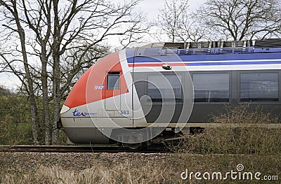 SNCF train near Dirol, Nievre, Burgundy Editorial Stock Photo