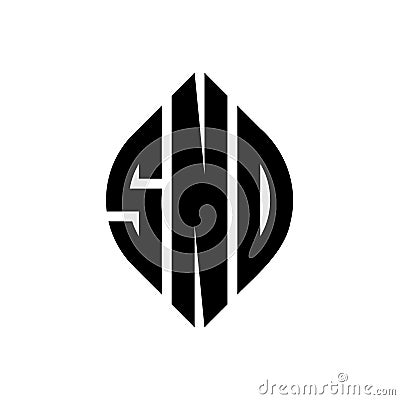 SND circle letter logo design with circle and ellipse shape. SND ellipse letters with typographic style. The three initials form a Vector Illustration
