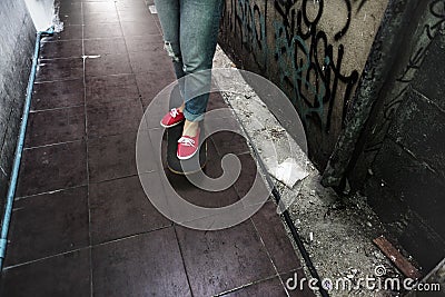 Sneakers Canvas Shoes Human Feet Legs Standing Concept Stock Photo