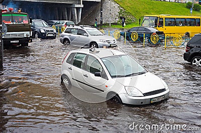 Traffic on flooded city road Editorial Stock Photo