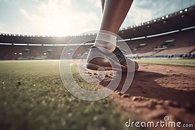 sneakers football game soccer stadium competition foot shoe feet sport. Generative AI. Stock Photo