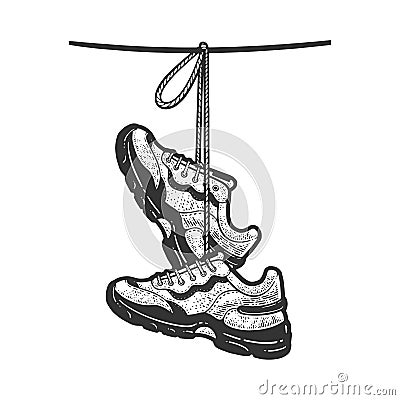 sneakers hanging on wire sketch vector Vector Illustration