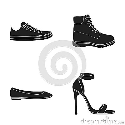 Sneakers with laces, winter warm boots on high soles, women s ballet flats, high-heeled sandals. Shoes set collection Vector Illustration