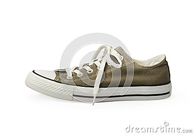 Sneakers in Olive green on a white background. Youth shoes Stock Photo