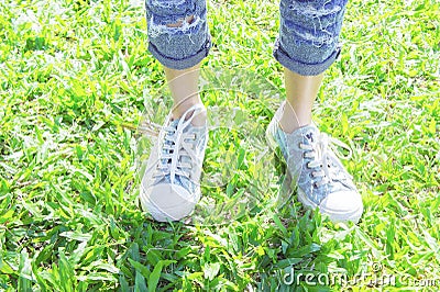 The Sneakers in the park, people often worn in comfort. Stock Photo